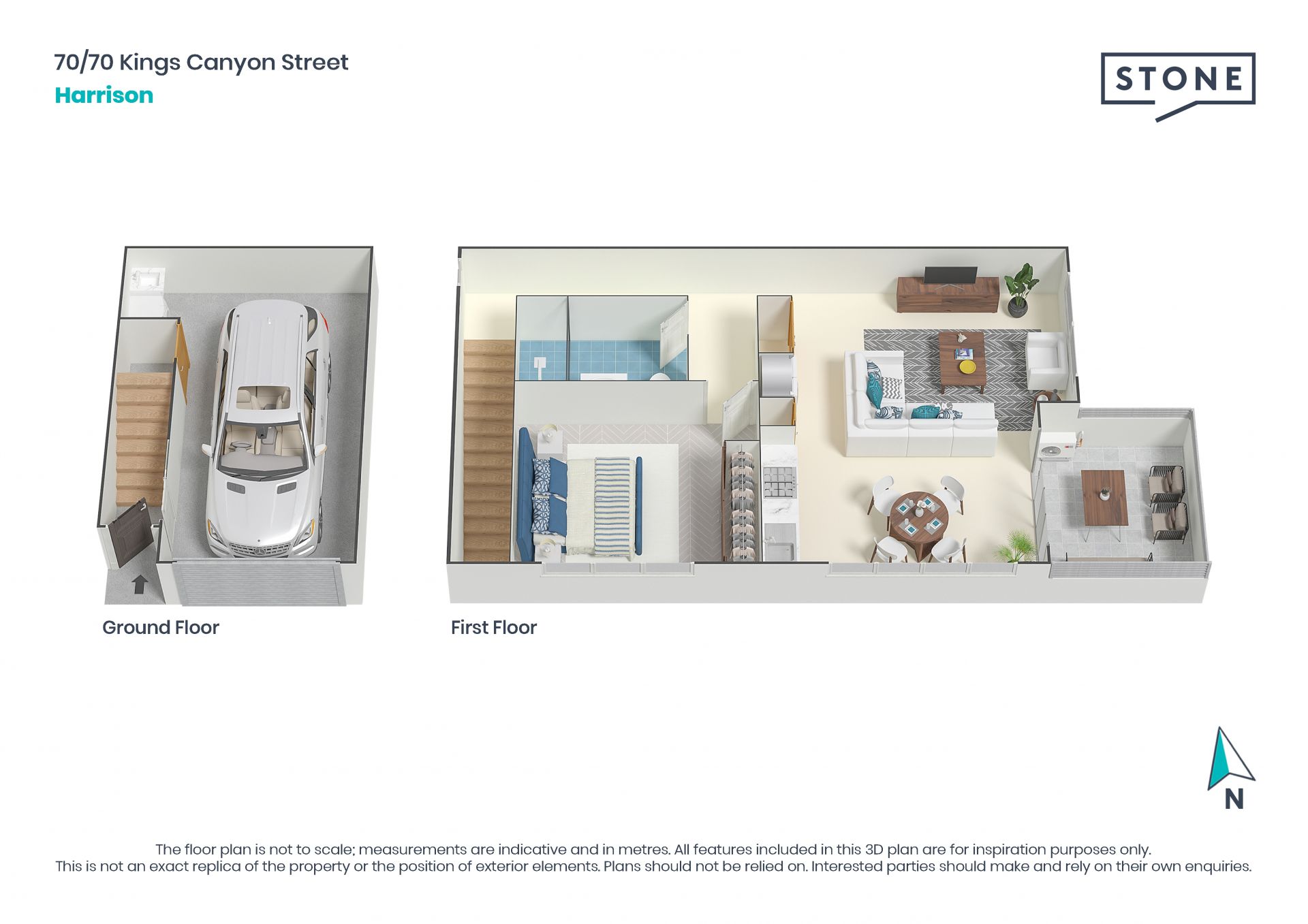 One bedroom townhouse with attached single garage.
